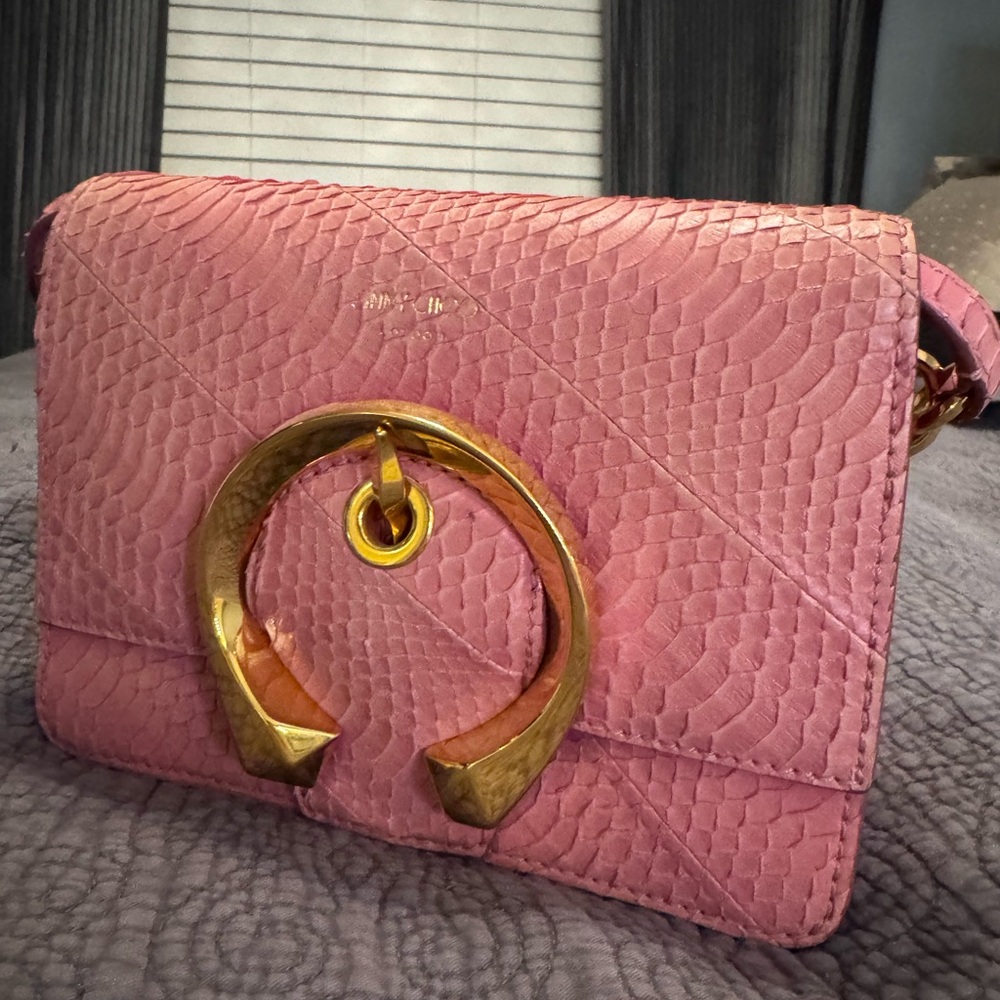 Jimmy Choo Madeline Shoulder Bag Python Small -pink and gold